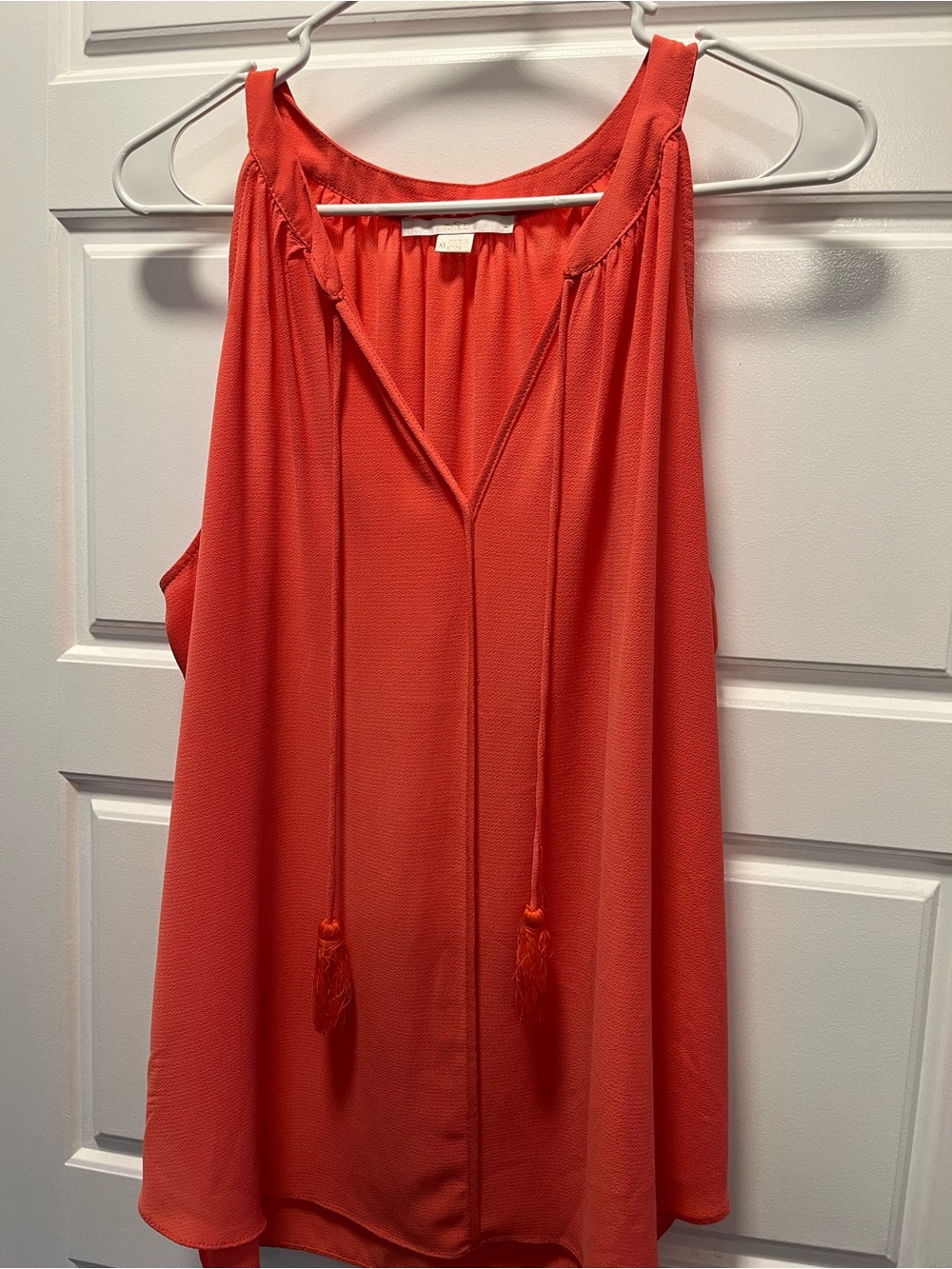 Sleeveless Tassel-Tie Blouse in Coral